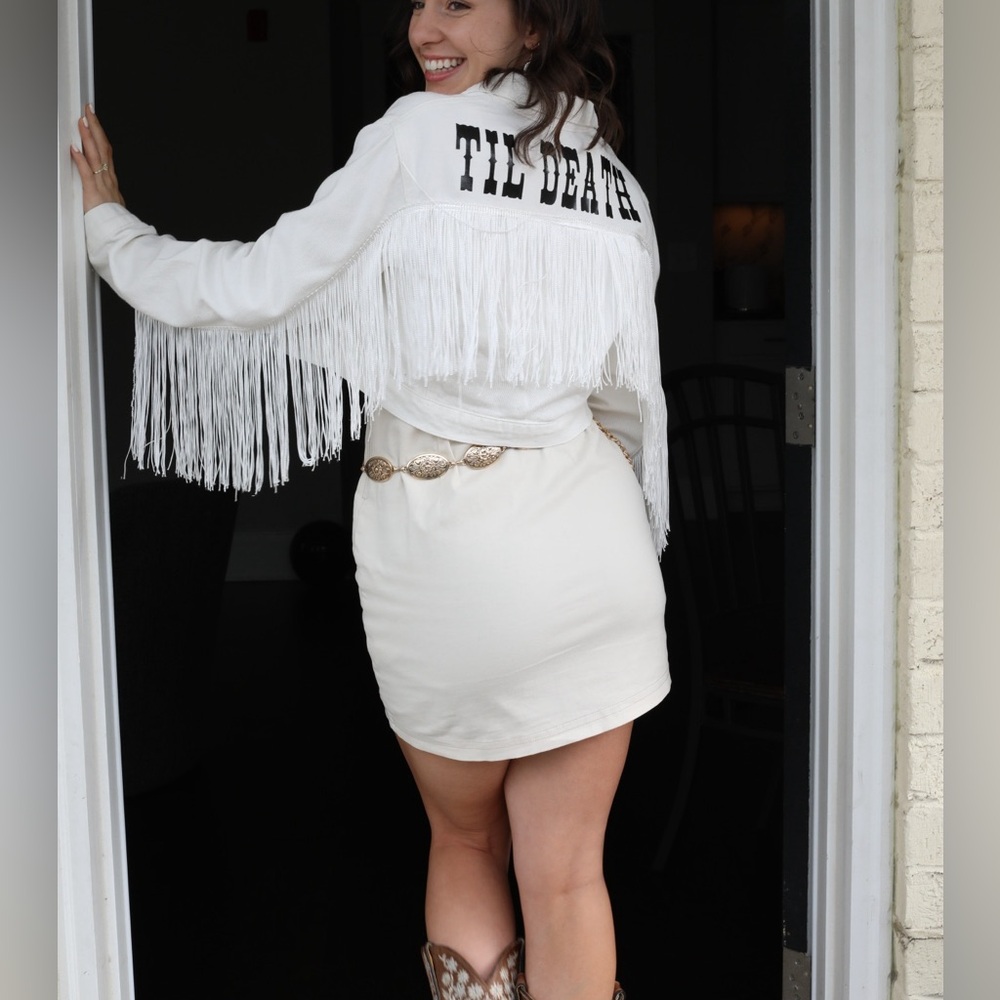 TIL DEATH White Fringe Jean Jacket
